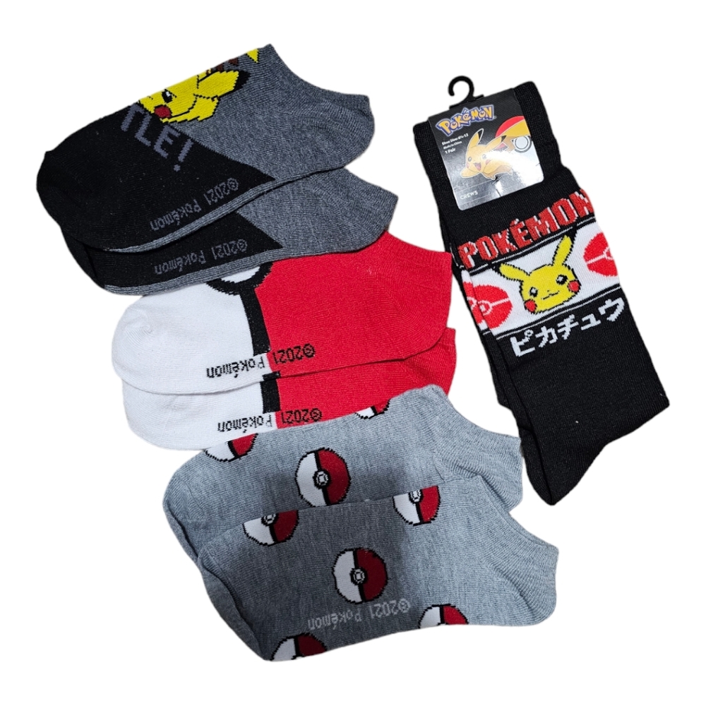 3 pairs of pokemon ankle and 1 crew socks